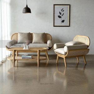 Kursi Sofa Rotan Kayu Modern Minimalis 3 Dudukan