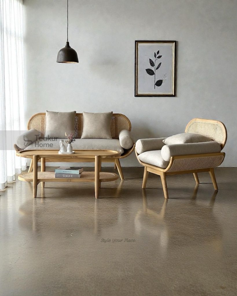 Kursi Sofa Rotan Kayu Modern Minimalis