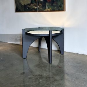 Coffee Table Bundar Kombinasi Rotan Minimalis